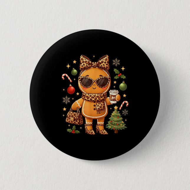 Cute Gingerbread Leopard Christmas Xmas Girl Women Button (Vorderseite)