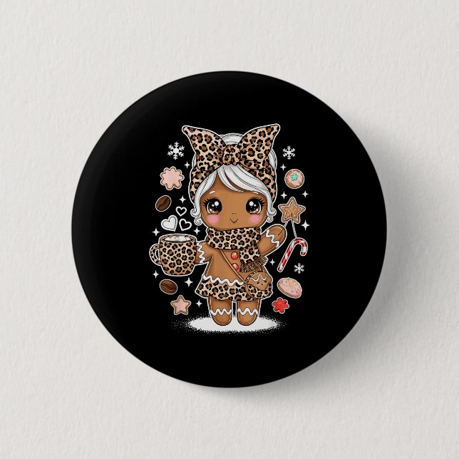 Cute Gingerbread Leopard Christmas Xmas Girl Women Button (Vorderseite)