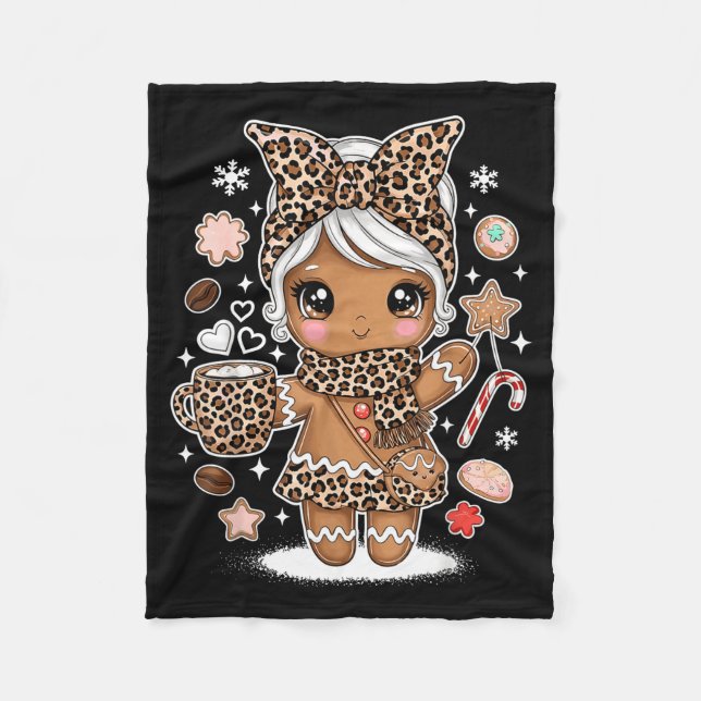 Cute Gingerbread Leopard Christmas Xmas Girl Women Fleecedecke (Vorderseite)