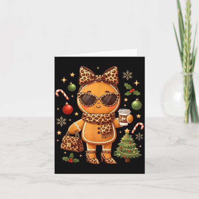Cute Gingerbread Leopard Christmas Xmas Girl Women Karte (Vorderseite)