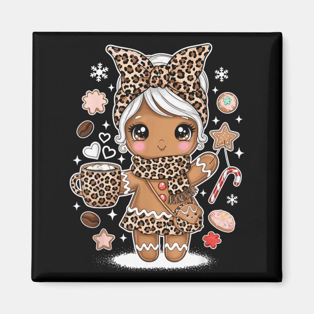 Cute Gingerbread Leopard Christmas Xmas Girl Women Magnet (Vorne)