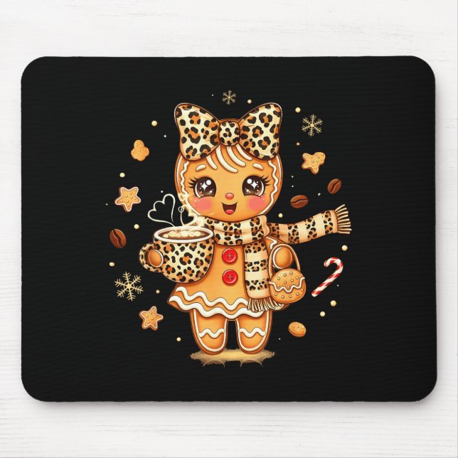 Cute Gingerbread Leopard Christmas Xmas Girl Women Mousepad (Vorne)