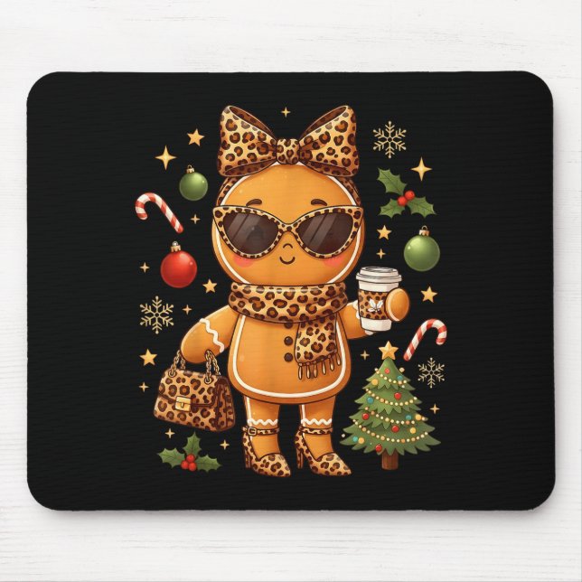 Cute Gingerbread Leopard Christmas Xmas Girl Women Mousepad (Vorne)