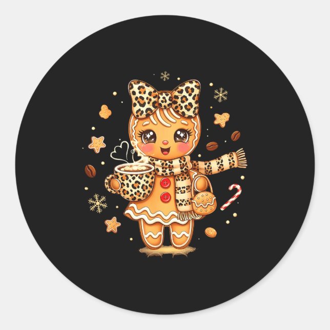 Cute Gingerbread Leopard Christmas Xmas Girl Women Runder Aufkleber (Vorderseite)