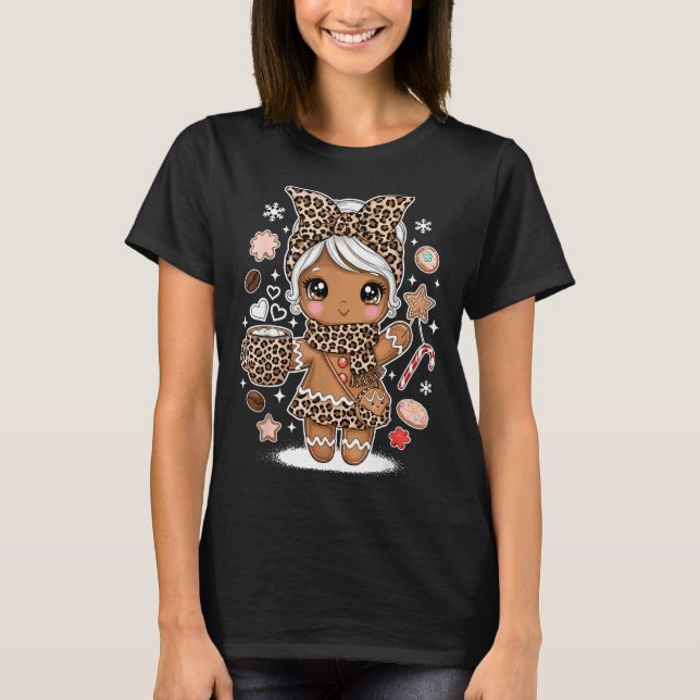 Cute Gingerbread Leopard Christmas Xmas Girl Women T-Shirt (Vorderseite)