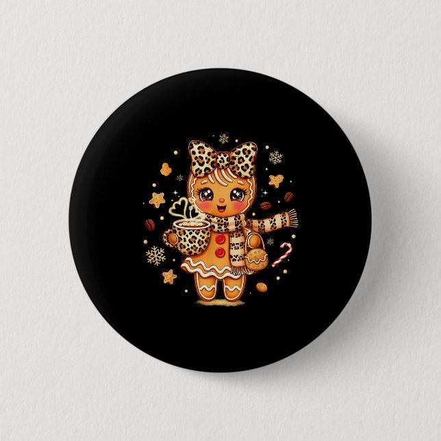 Cute Gingerbread Leopard Coquette Christmas Xmas W Button (Vorderseite)