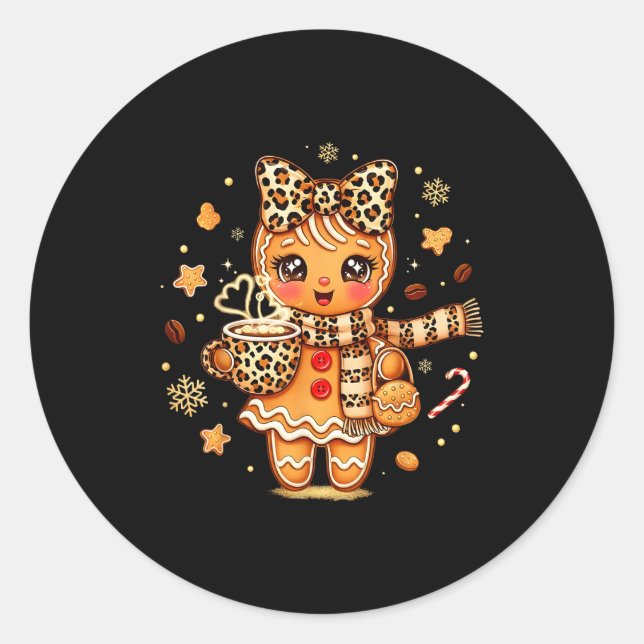 Cute Gingerbread Leopard Coquette Christmas Xmas W Runder Aufkleber (Vorderseite)