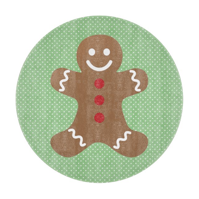 Cute Gingerbread Man and Green Polka Dots Schneidebrett (Vorderseite)