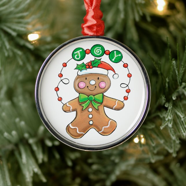 Cute Gingerbread man, Christmas Cookie Joy Ornament Aus Metall (Baum)