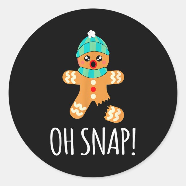 Cute Gingerbread Man Funny Christmas Oh Snap  Runder Aufkleber (Vorderseite)