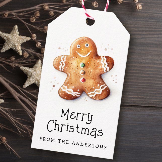 Cute gingerbread man Merry Christmas family name Geschenkanhänger (Von Creator hochgeladen)