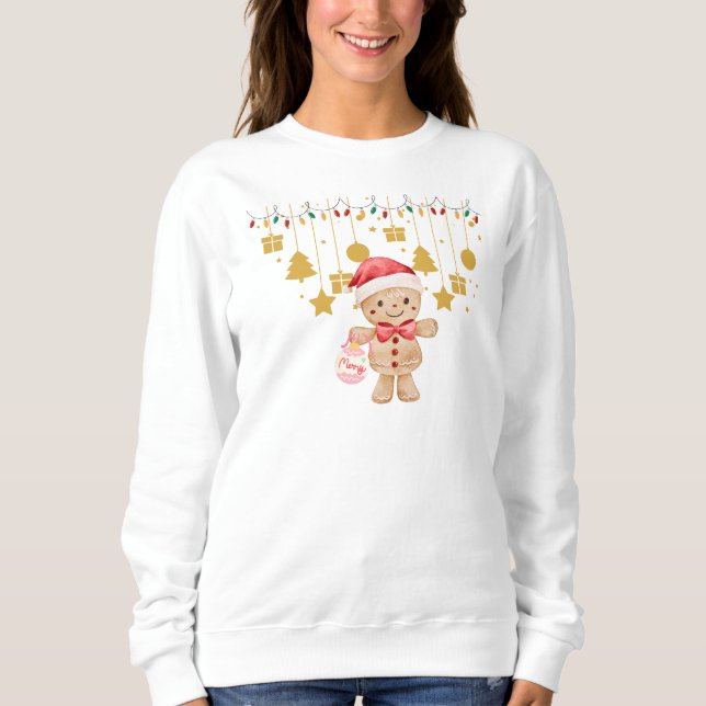 Cute Gingerbread Man Merry Christmas Lights sweats Sweatshirt (Vorderseite)