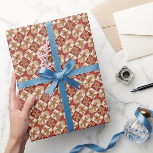 Cute Gingerbread Man Patchwork Christmas Geschenkpapier (Schenken)