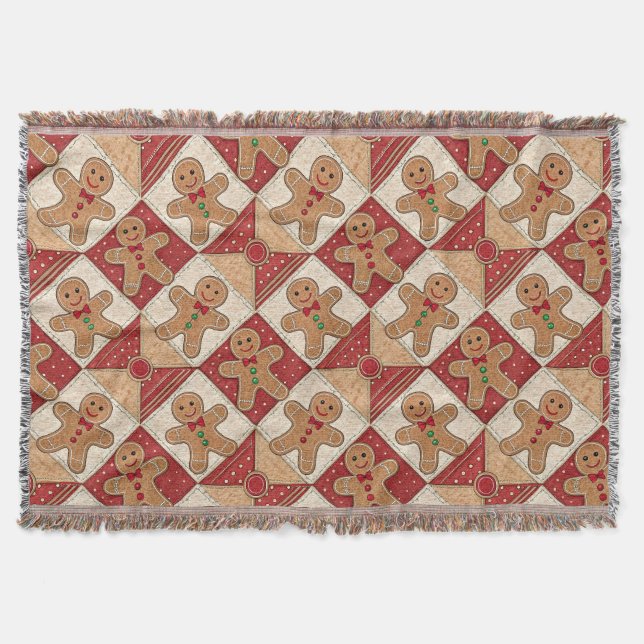 Cute Gingerbread Man Patchwork Pattern Style Decke (Vorderseite)