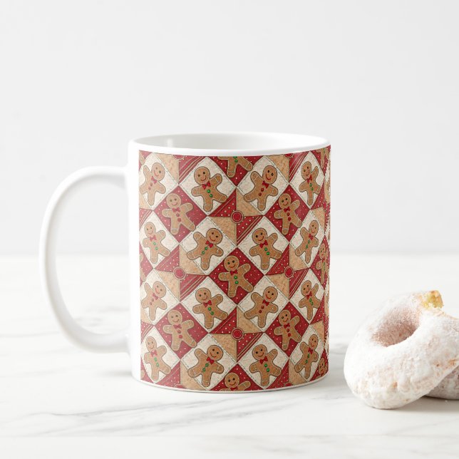 Cute Gingerbread Man Patchwork Pattern Style Kaffeetasse (Mit Donut)