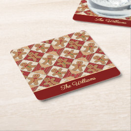 Cute Gingerbread Man Patchwork Pattern Style Rechteckiger Pappuntersetzer