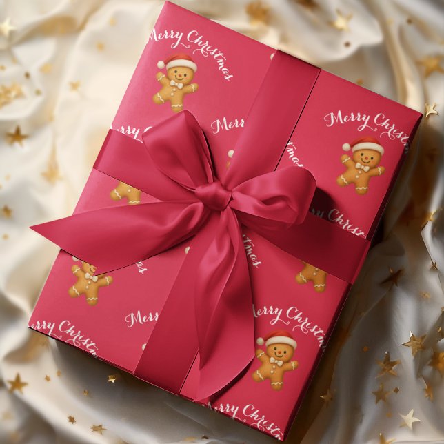 Cute Gingerbread Man with Santa Hat -  Geschenkpapier (Von Creator hochgeladen)