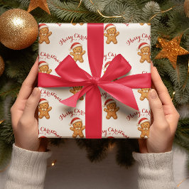 Cute Gingerbread Man with Santa Hat -  Geschenkpapier