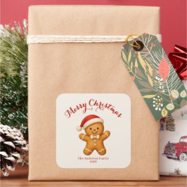 Cute Gingerbread Man with Santa Hat -  Quadratischer Aufkleber