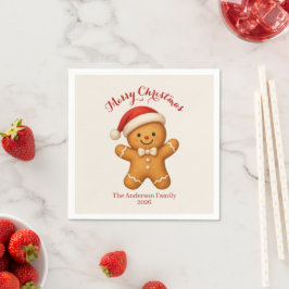 Cute Gingerbread Man with Santa Hat -  Serviette