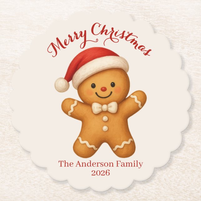 Cute Gingerbread Man with Santa Hat -  Untersetzer (Vorderseite)