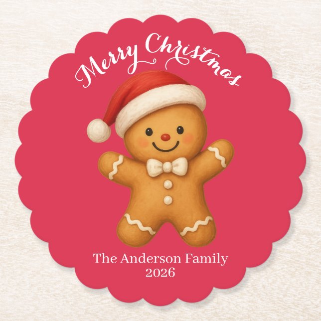 Cute Gingerbread Man with Santa Hat -  Untersetzer (Vorderseite)