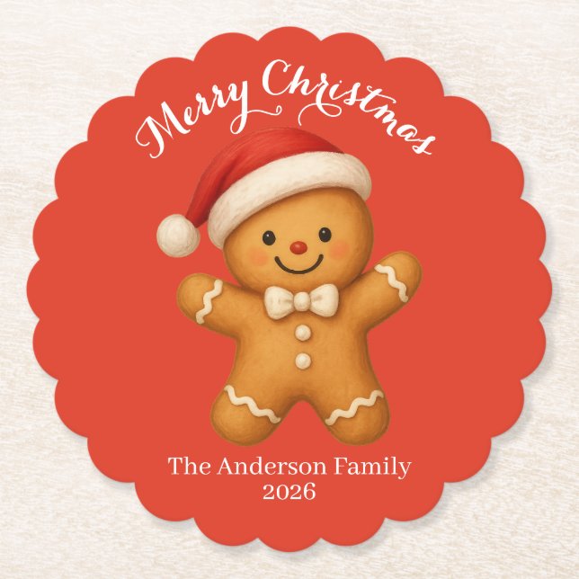 Cute Gingerbread Man with Santa Hat -  Untersetzer (Vorderseite)