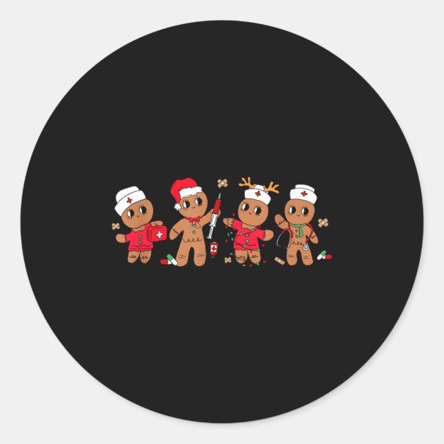 Cute Gingerbread Nurse Christmas Design Medical Hu Runder Aufkleber (Vorderseite)