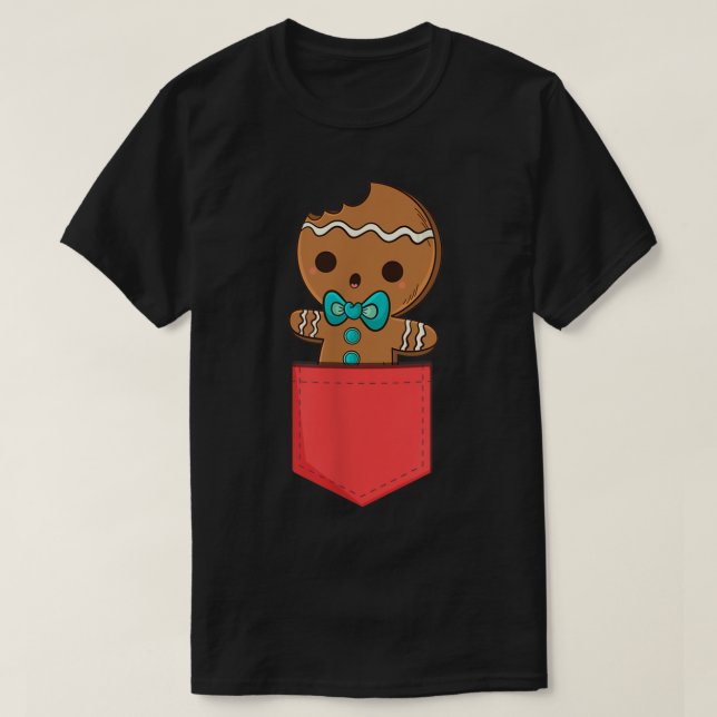 Cute Gingerbread Pocket Christmas Design T-Shirt (Design vorne)