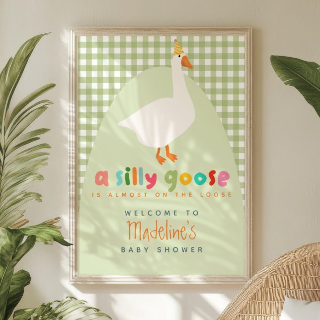 Cute Gingham Silly Goose Baby Shower Welcome Poster (Von Creator hochgeladen)