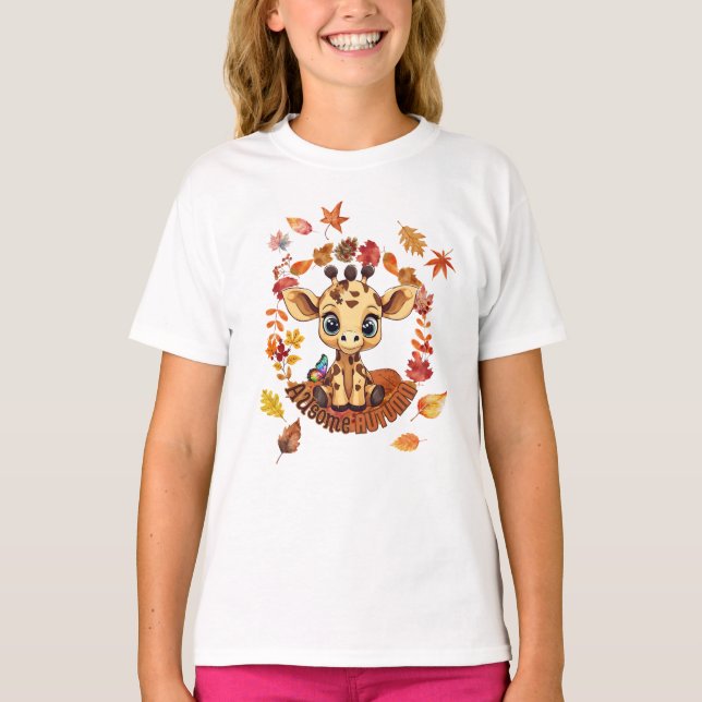 Cute Giraffe “Autism Awesome Autumn” T-Shirt (Vorderseite)