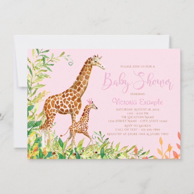 Cute Giraffe Baby Shower Invitations (Devant)
