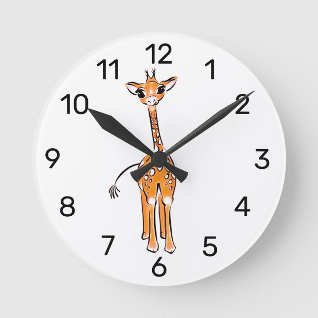 Cute giraffe drawing, safari animals  runde wanduhr (Vorderseite)