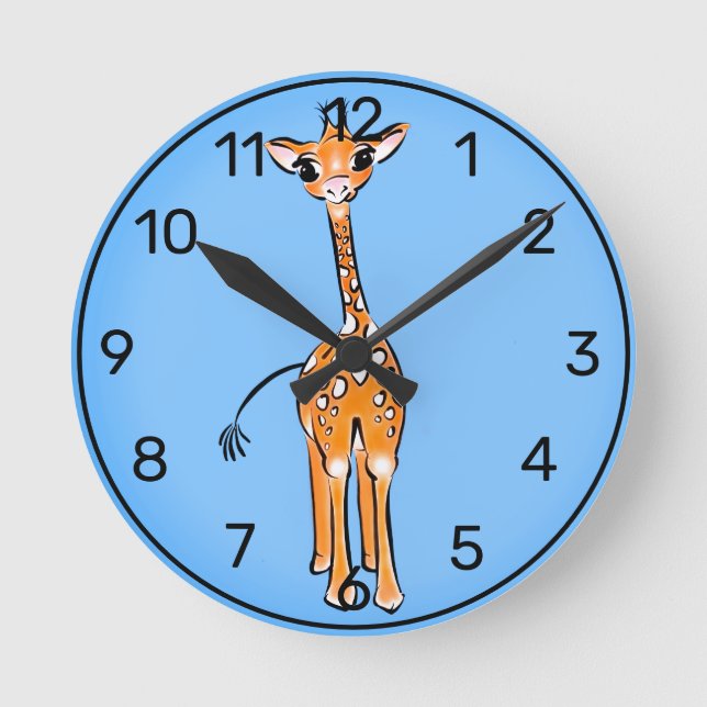 Cute giraffe drawing, safari animals  runde wanduhr (Vorderseite)