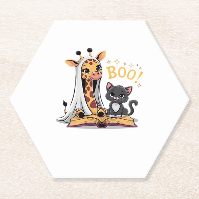 Cute Giraffe Ghost with Black Cat and Boo! Classic Untersetzer (Vorderseite)