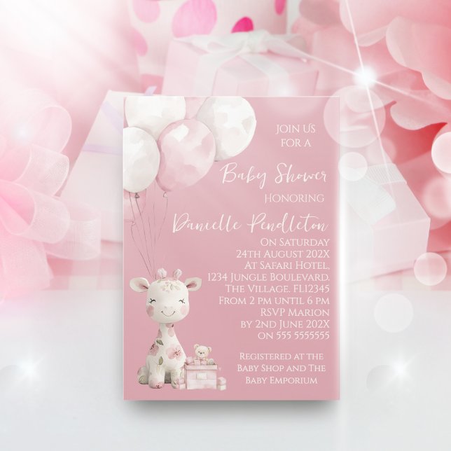 Cute Giraffe Girl Baby Shower Invitation (Créateur téléchargé)
