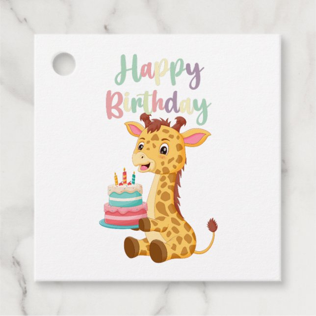 Cute Giraffe Happy Birthday Kids (Personalise) Geschenkanhänger (Vorderseite)