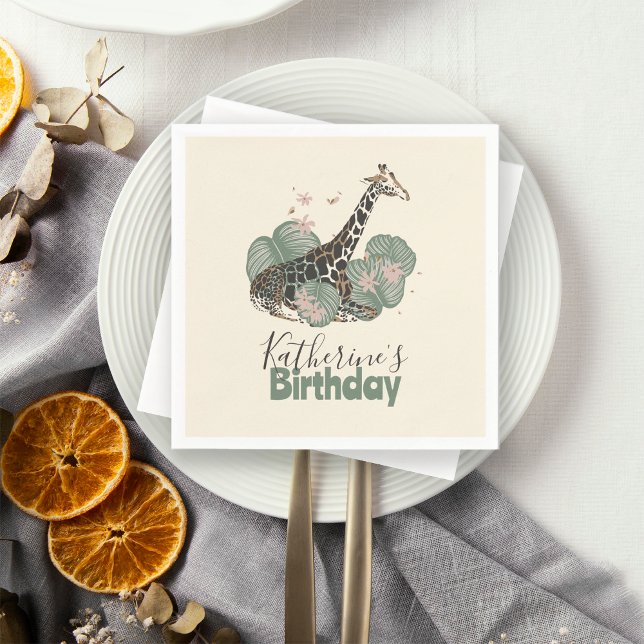 Cute Giraffe Jungle Botanical Animal Birthday   Serviette (Von Creator hochgeladen)