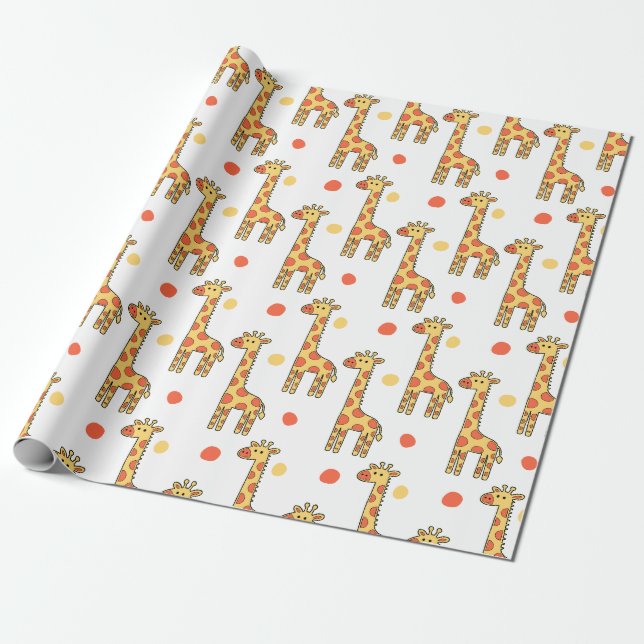 Cute Giraffe Pattern Yellow Cartoon Animal Print Geschenkpapier (Ungerollt)