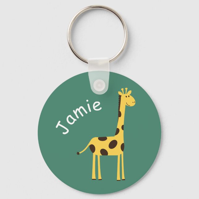 Cute Giraffe Personalised Green Schlüsselanhänger (Vorderseite)