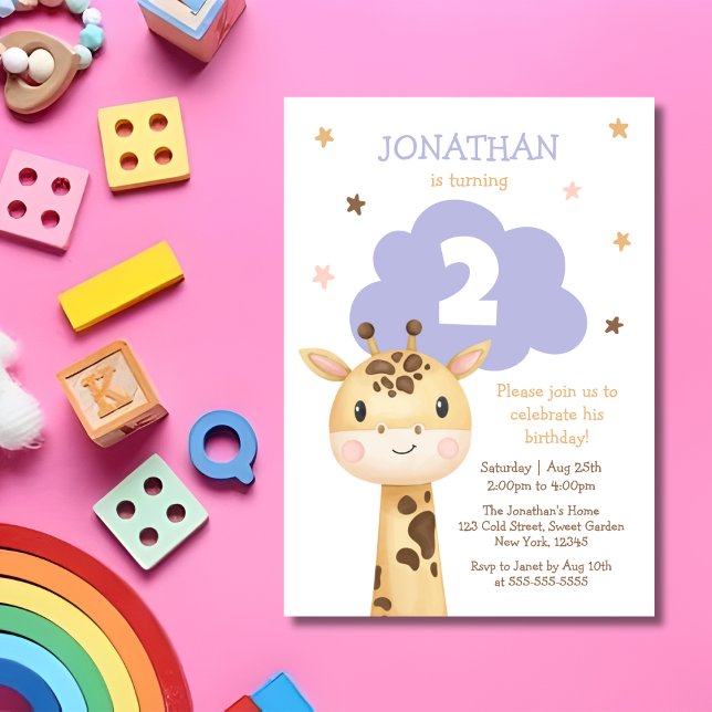 Cute Giraffe Safari Animal Kids Birthday Einladung (Von Creator hochgeladen)