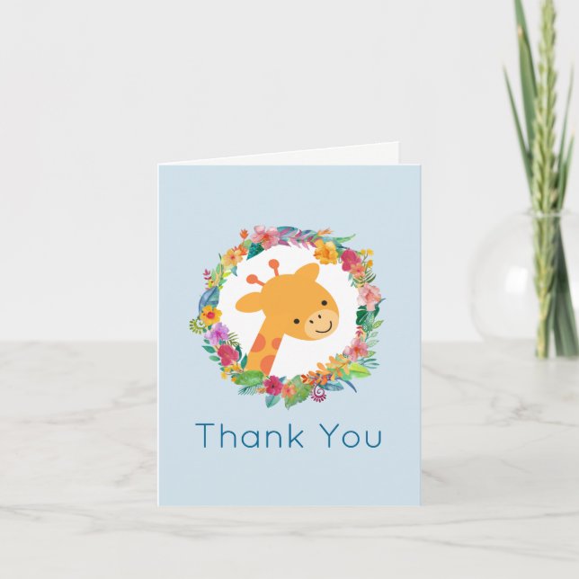 Cute Giraffe with a Floral Wreath Thank You Dankeskarte (Vorderseite)