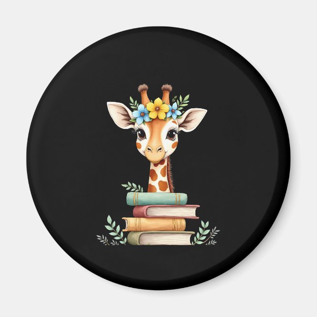 Cute Giraffe With Book Floral Bookworm Librarian B Magnet (Vorne)