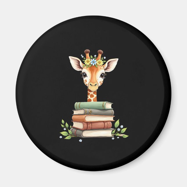Cute Giraffe With Book Floral Bookworm Librarian B Magnet (Vorne)