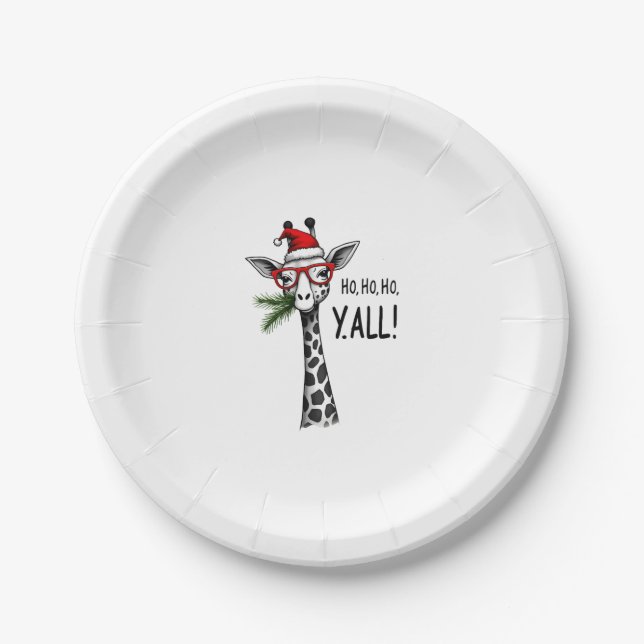 Cute Giraffe With Santa Hat Merry Xmas Giraffe Lov Pappteller (Vorderseite)
