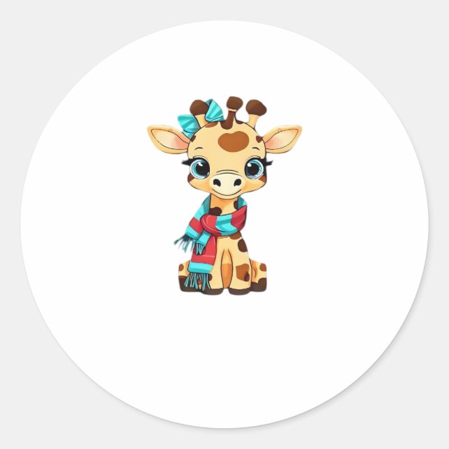 Cute Giraffe with Scarf Back to School Classic T-S Runder Aufkleber (Vorderseite)