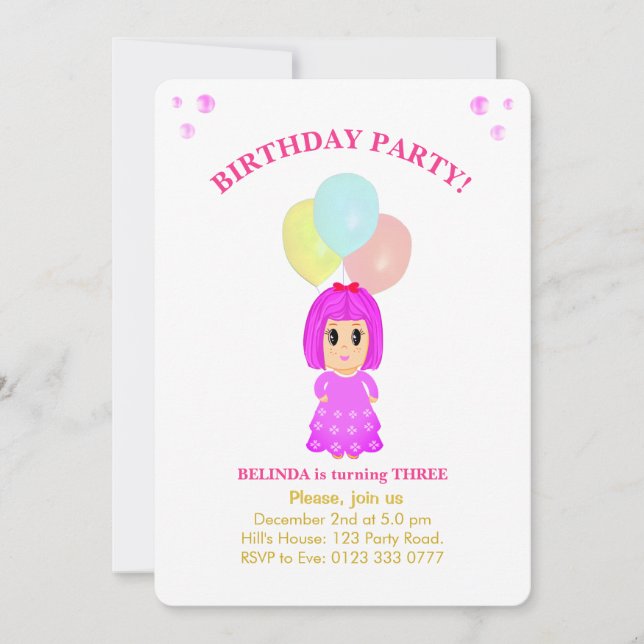 Cute Girl 3e anniversaire Invitation (Devant)