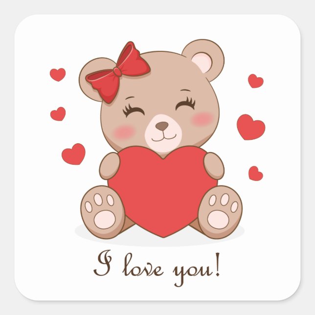 Cute girl bear holding heart sticker (Devant)