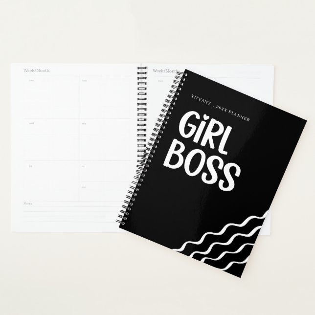 Cute Girl Boss Black and White Monogram Year Planer (Anzeige)