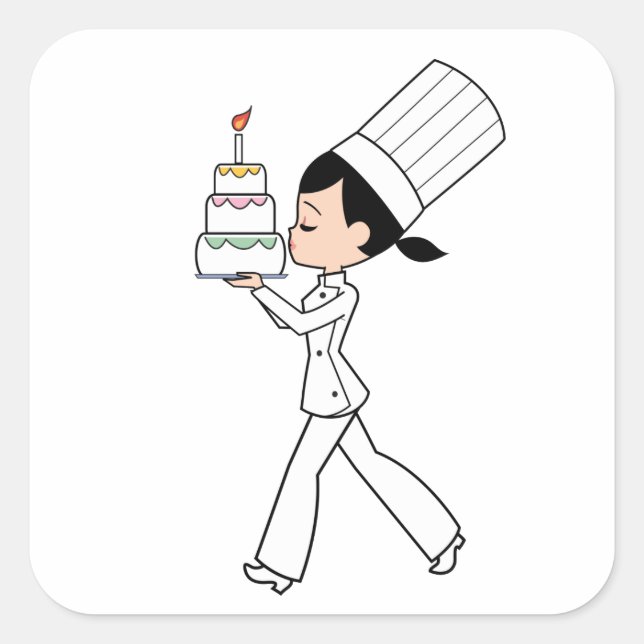 Cute Girl Chef avec gâteau Illustré STICKER (Devant)